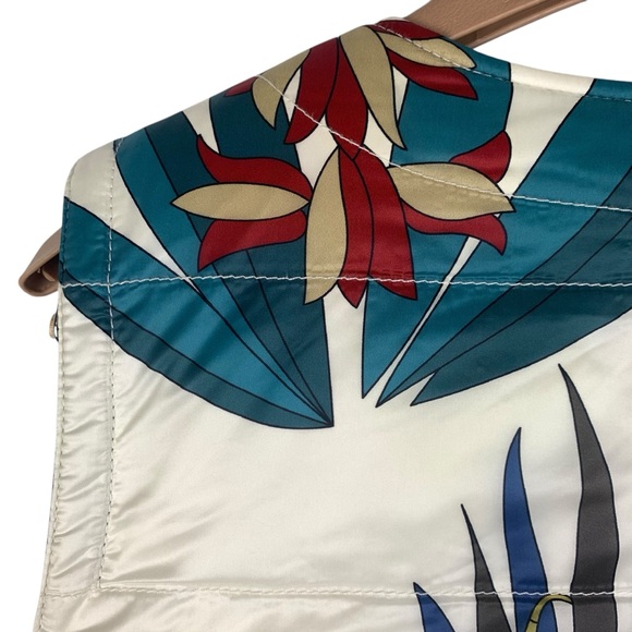 Tory Burch Piper Puffer Vest Floral Navy Reversible Quilted Down Filled Size 12 - Picture 10 of 15